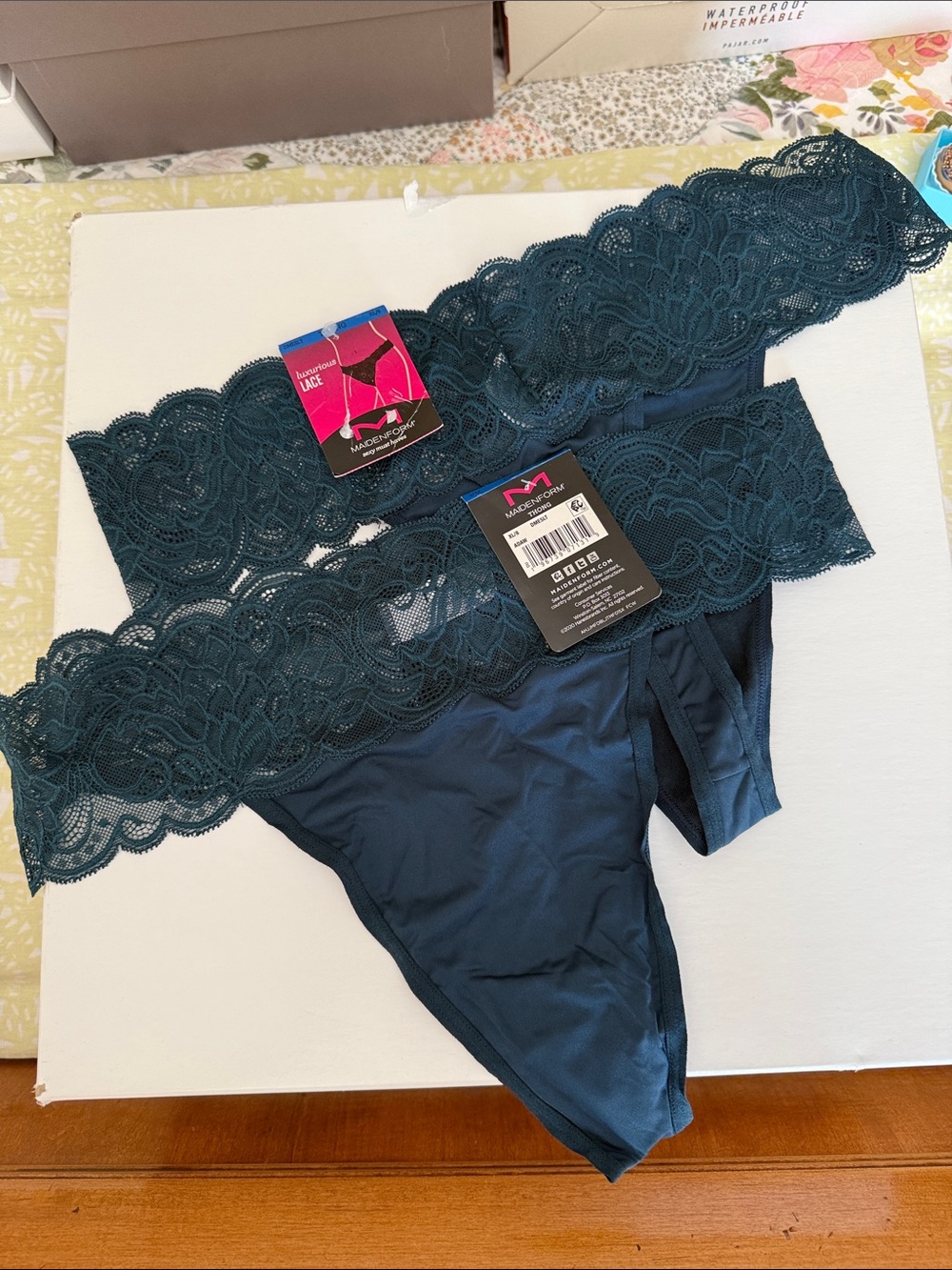Maidenform Teal XL Lace-Trim Thong Panties
